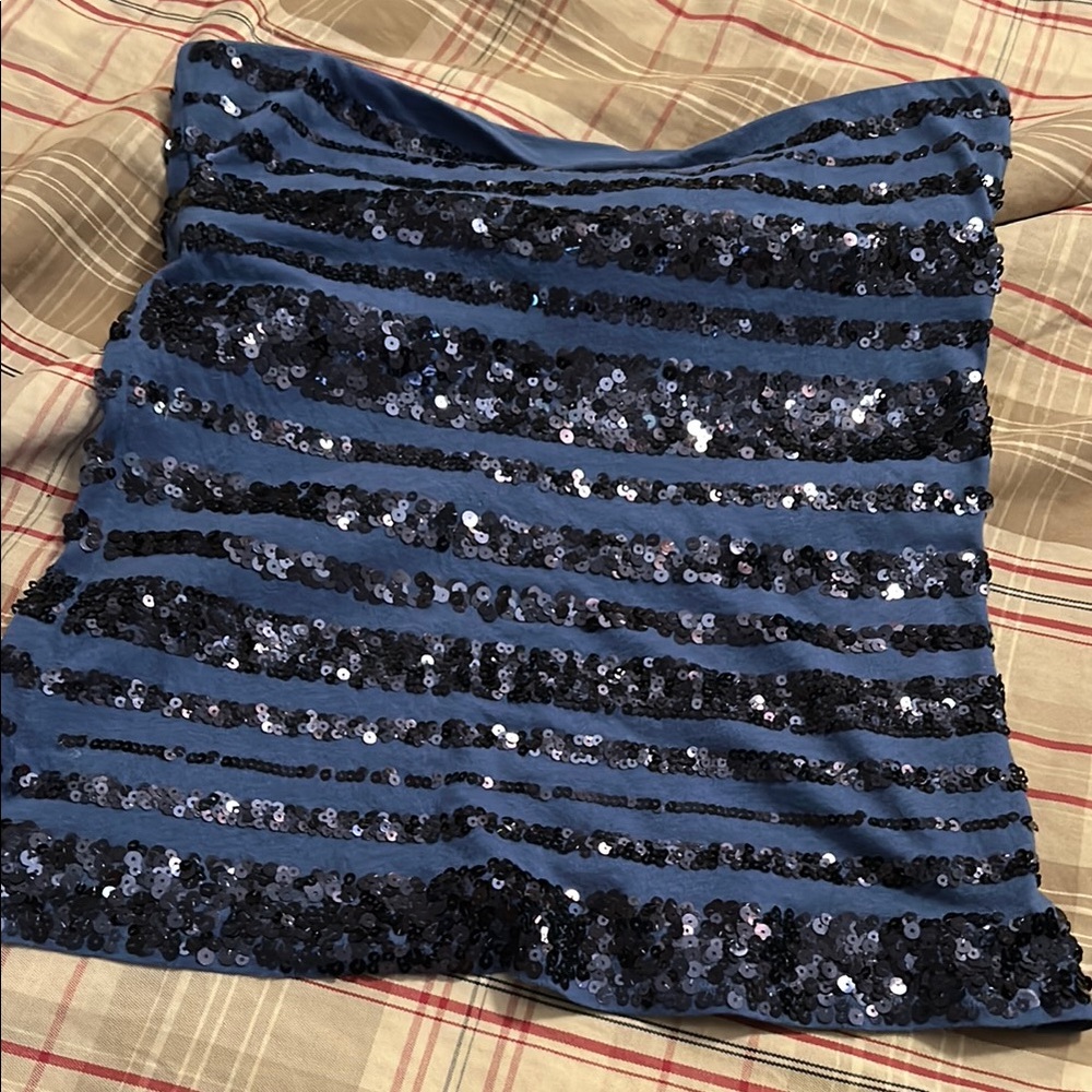 Blue and Black Sequin Tube Top
